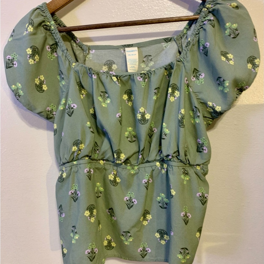 Girl’s Thereabouts Green Floral Off-Shoulder Peasant Top Size 2XL